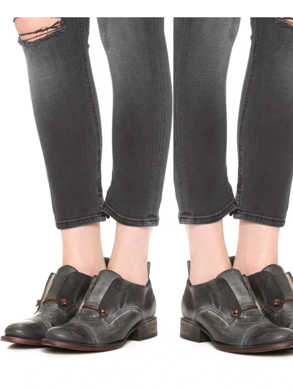 Freebird Mabel Distressed Black Leather Slip On Oxford Shoes Womens